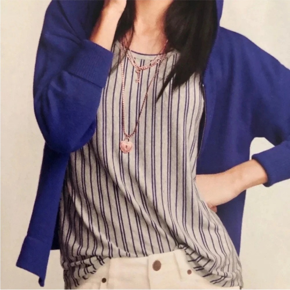 CAbi blue and grey ticker‎ tee #5569 size Small